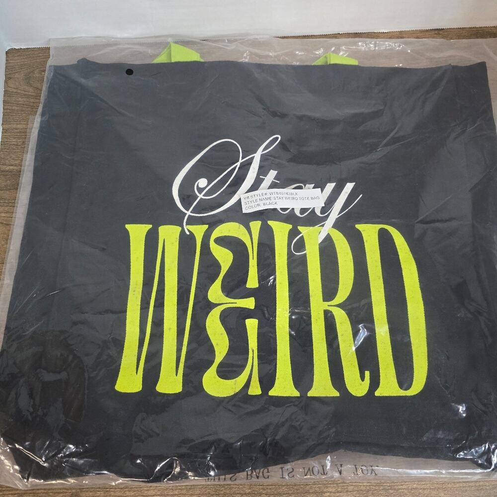 Young & Reckless Stay Weird black and neon green tote bag nwt